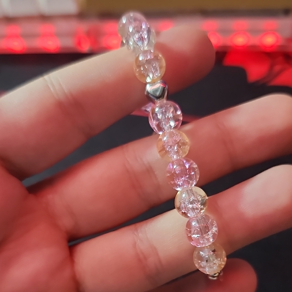 Pink and Cream coloured Glass Bead Bracelet